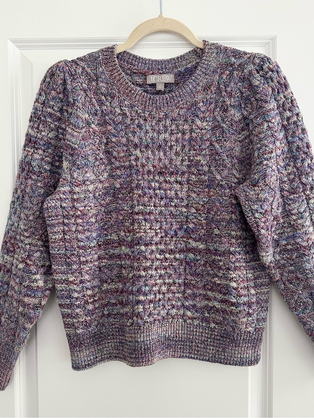 J.Crew 100% Wool Marled Cable Knit Fisherman’s Sweater - Purple Multicolor